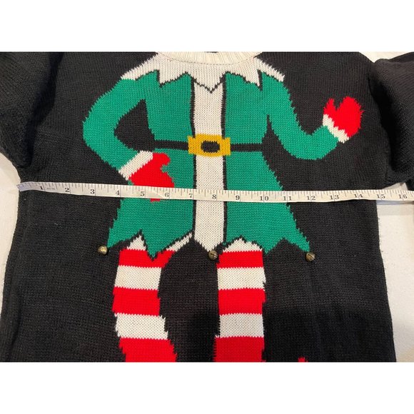 Derek Heart Womens Elf Christmas Sweater Jingle Bells Black Green Size Medium - Picture 6 of 8